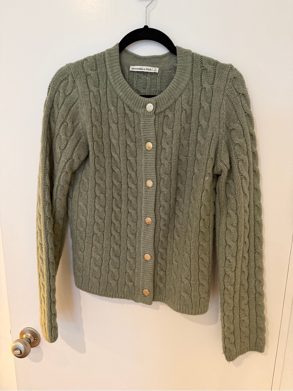 Abercrombie & Fitch Sage Green Cable-Knit Button Cardigan